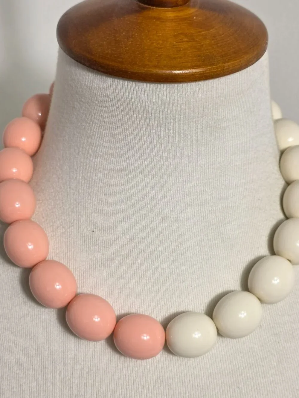 Chunky Bubblegum Bead Necklace Large Graduated Pink & Ivory Beads